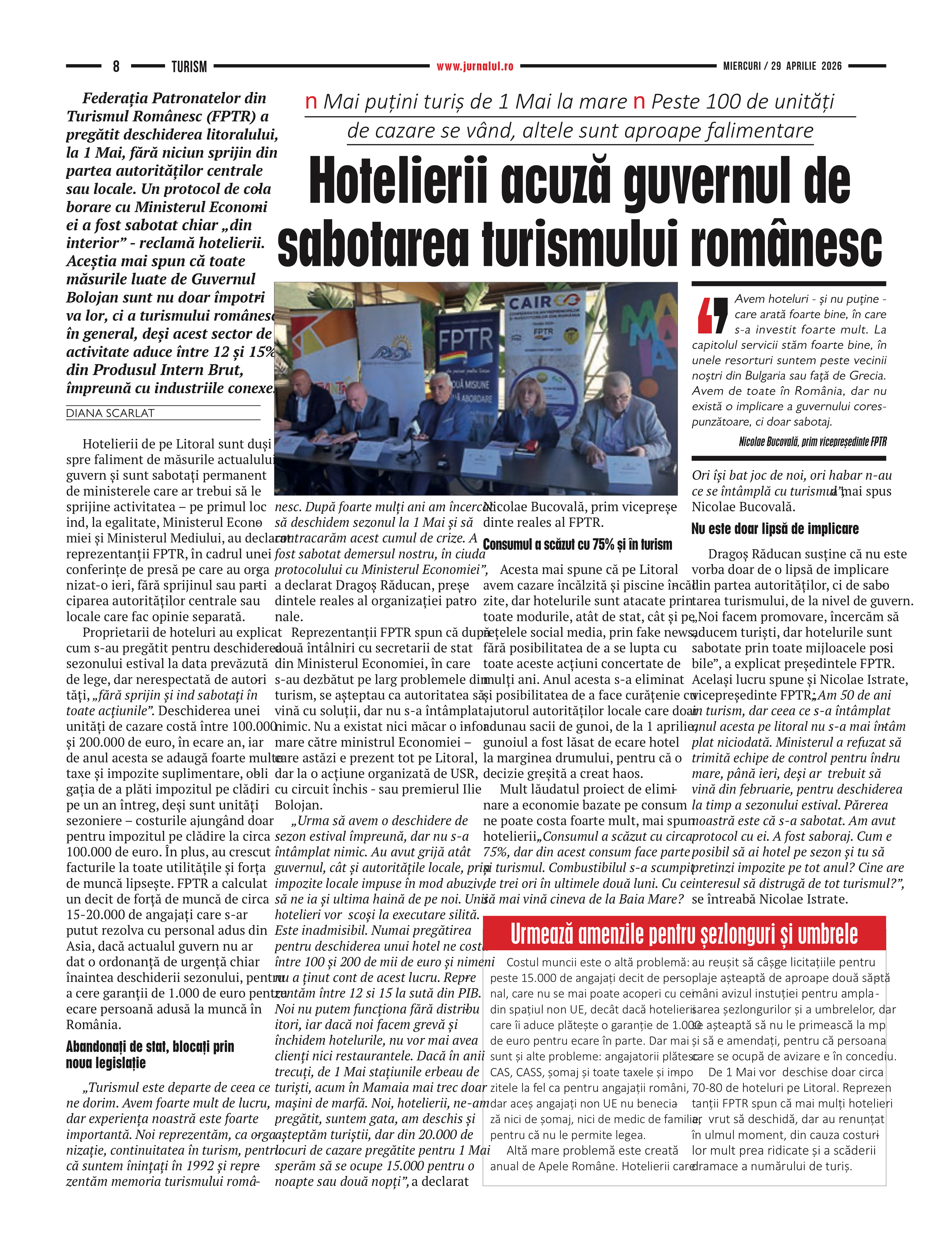 Hotelierii acuză guvernul de sabotarea turismului românesc - articol preluat din Jurnalul